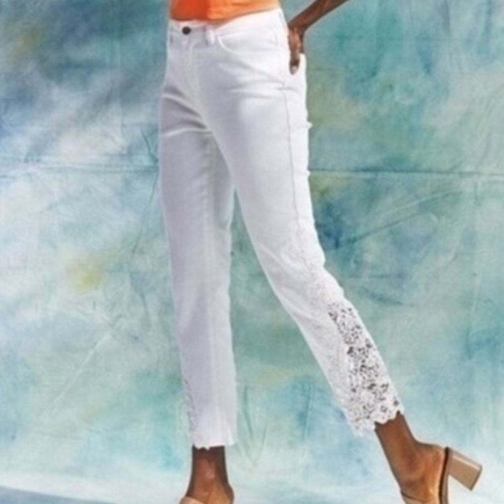 SOFT Surroundings Parisa Lace Bead Embellished Straight Leg Ankle Jeans Sz 18P